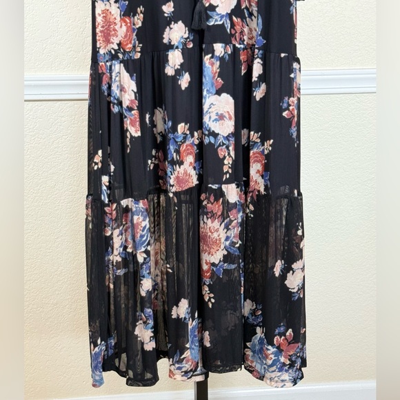 American Rag Large Black Floral Dress Sheer Sleeve Boho Maxi Vintage Chic Long - Picture 6 of 15